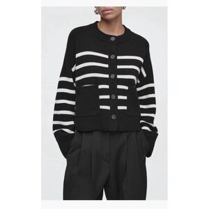 COS Black and White Striped Wool Cardigan XS